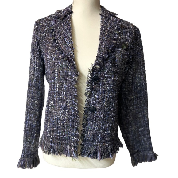 RIANI womens Wool blazer size 4 w frayed sleeves & bottom hem NWOT - Picture 7 of 12